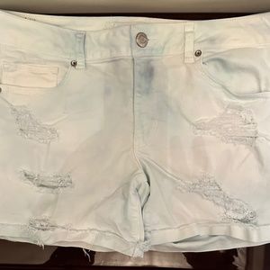 American Eagle tie dye white/blue denim jean shorts MIDI super stretch size 14